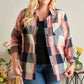 Plus Button Down Plaid Shirt - Mauve/Navy Blue