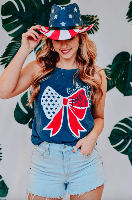 Plus - God Bless America Bow Tank Top