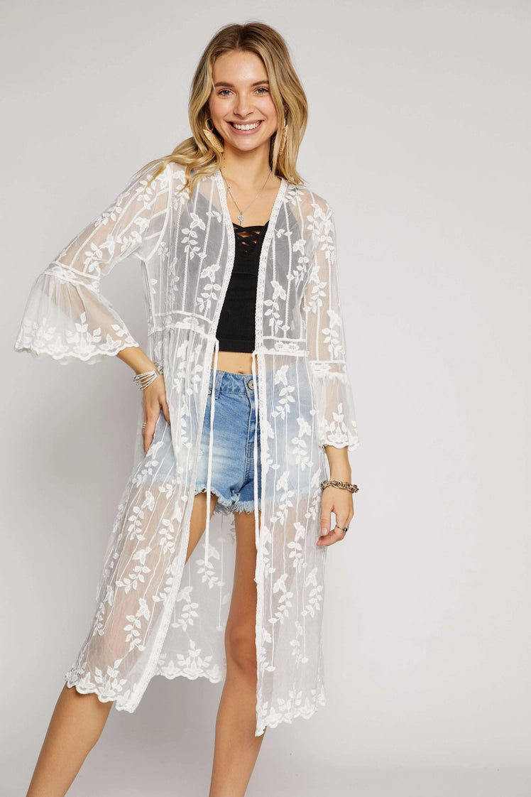 Lace and Crochet Kimono, White