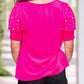 Plus - Pearl Beaded Smocked Puff Sleeve Top