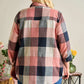 Plus Button Down Plaid Shirt - Mauve/Navy Blue