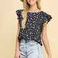 Animal Printed Top with Double Ruffled Short Sleeves