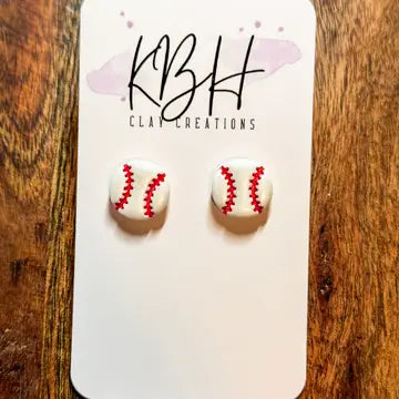 Baseball Stud Clay Earrings