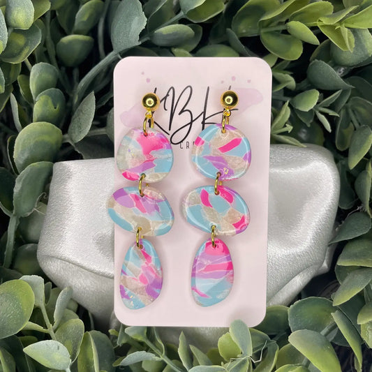 Opal Multi Marble Boho Dangle Clay Earrings