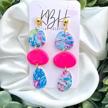 Floral Boho Dangle Clay Earrings