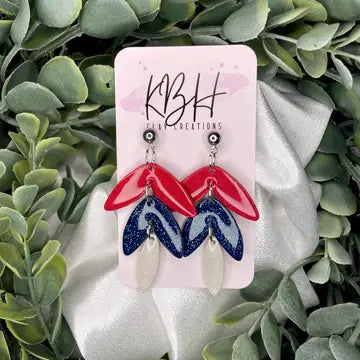 July 4th Leaf Dangle Clay Earrings