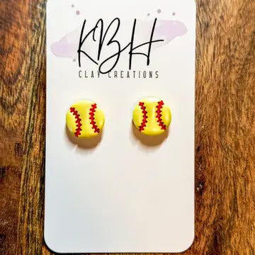 Softball Stud Clay Earrings